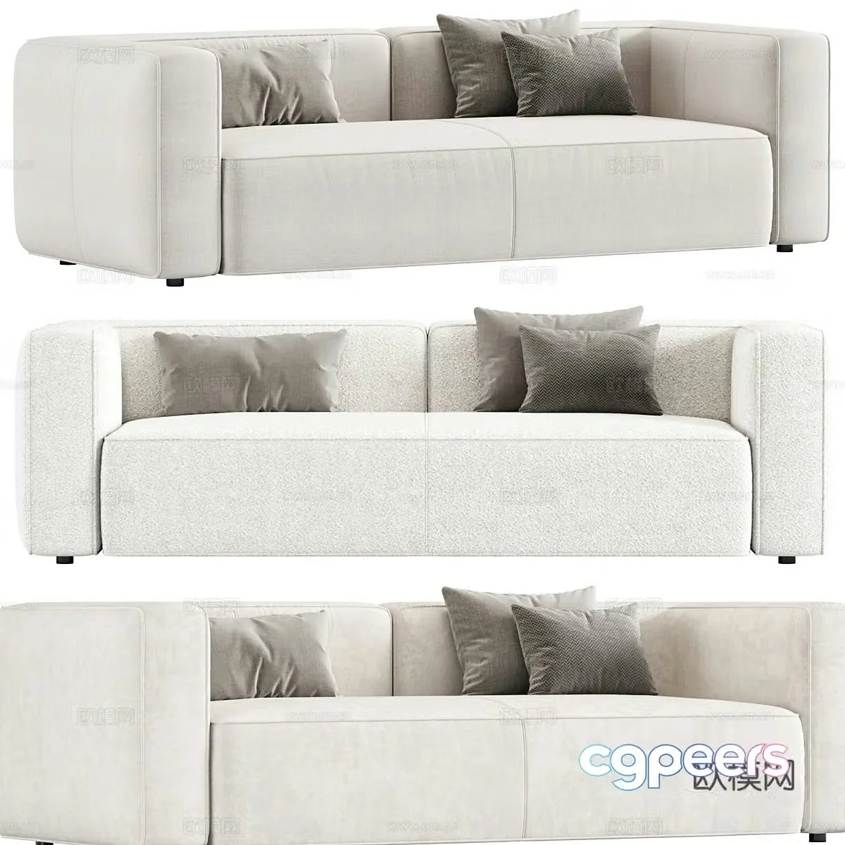 Modern cream style fabric casual sofa 3d model