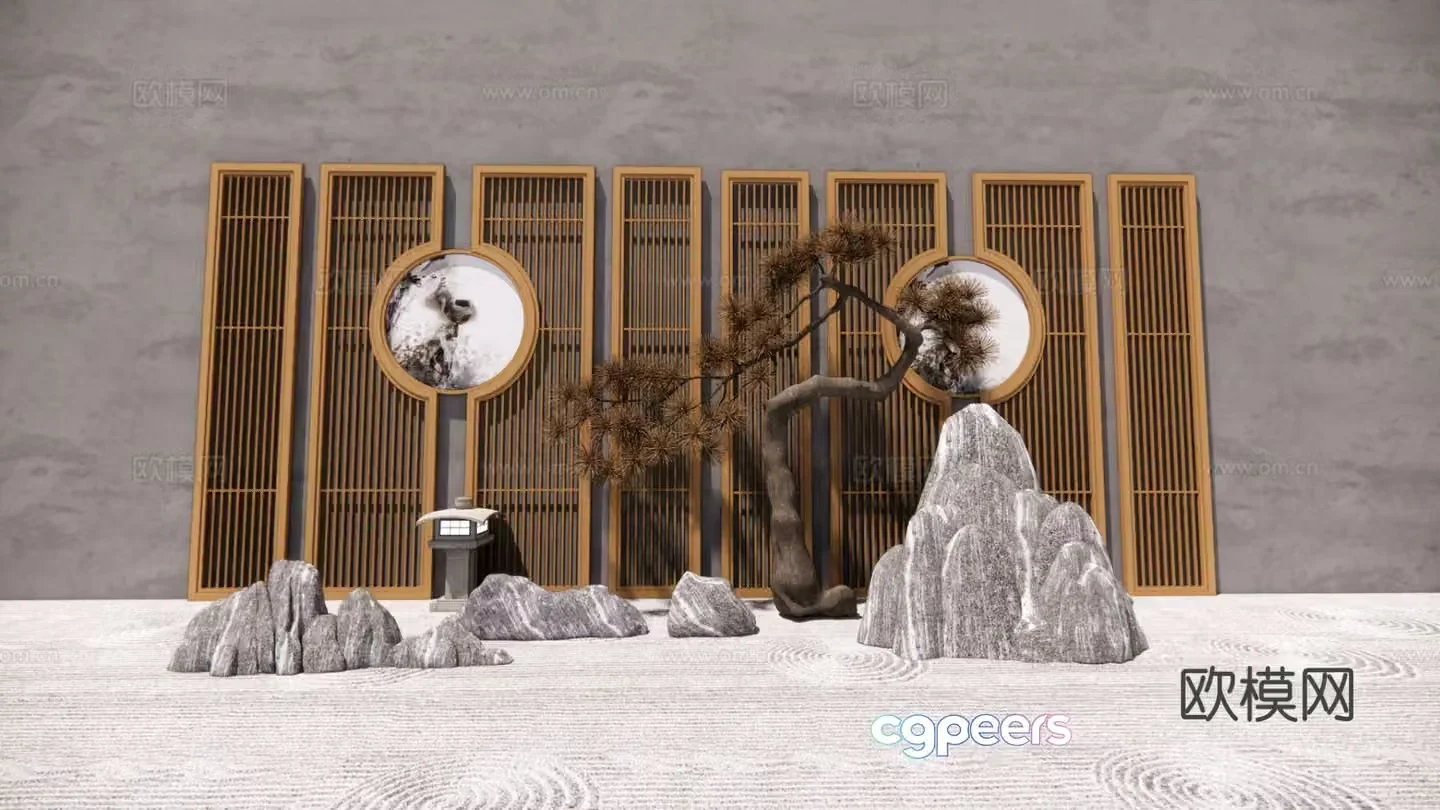 New Chinese style rockery dead mountain stone courtyard landscape 3D model