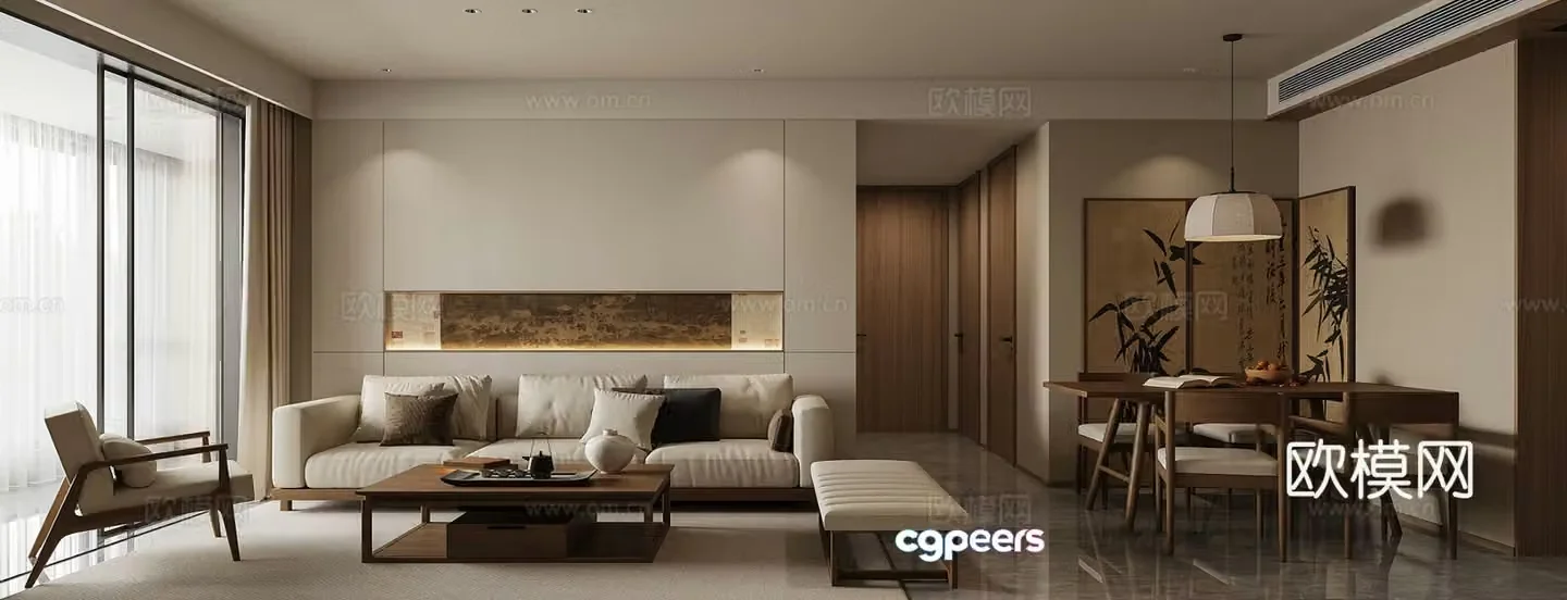 New Chinese style living and dining room 3D model