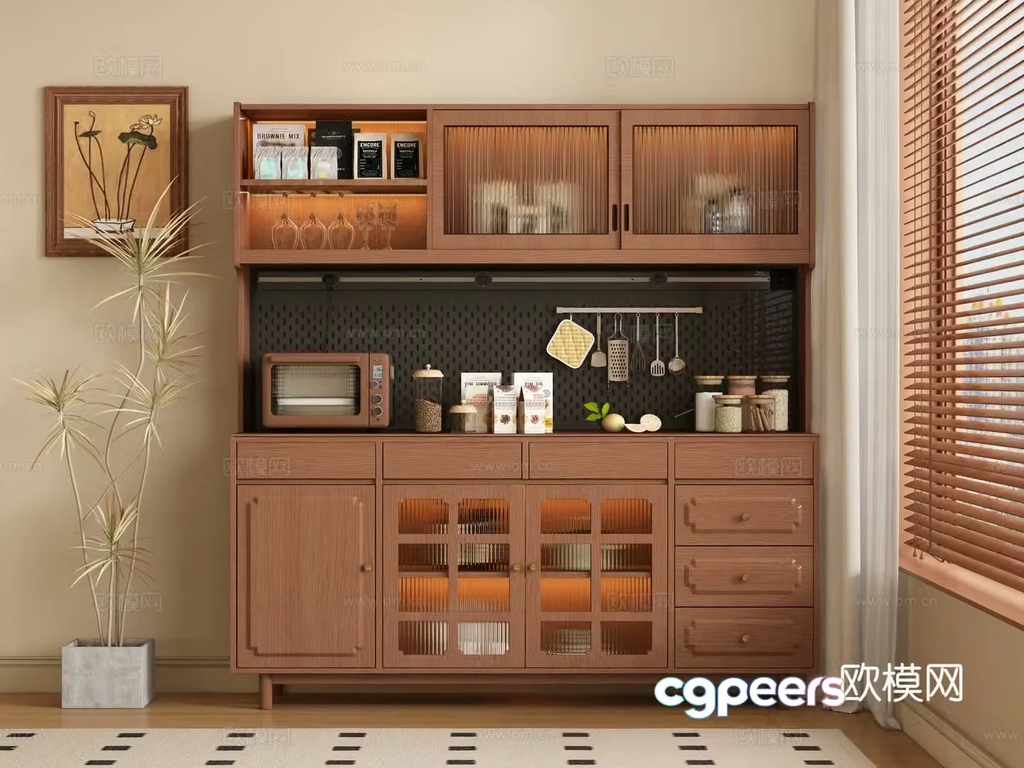Middle-aged style meal preparation cabinet sideboard 3D model