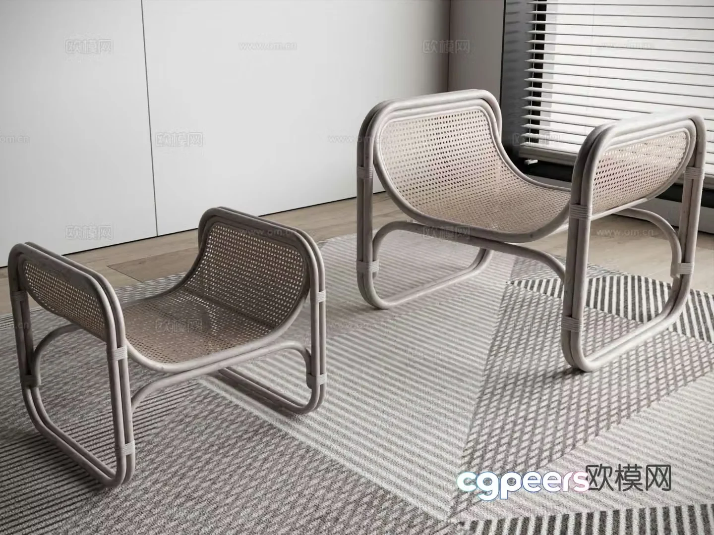 Wabi-sabi sofa bench shoe changing stool rattan stool 3D model