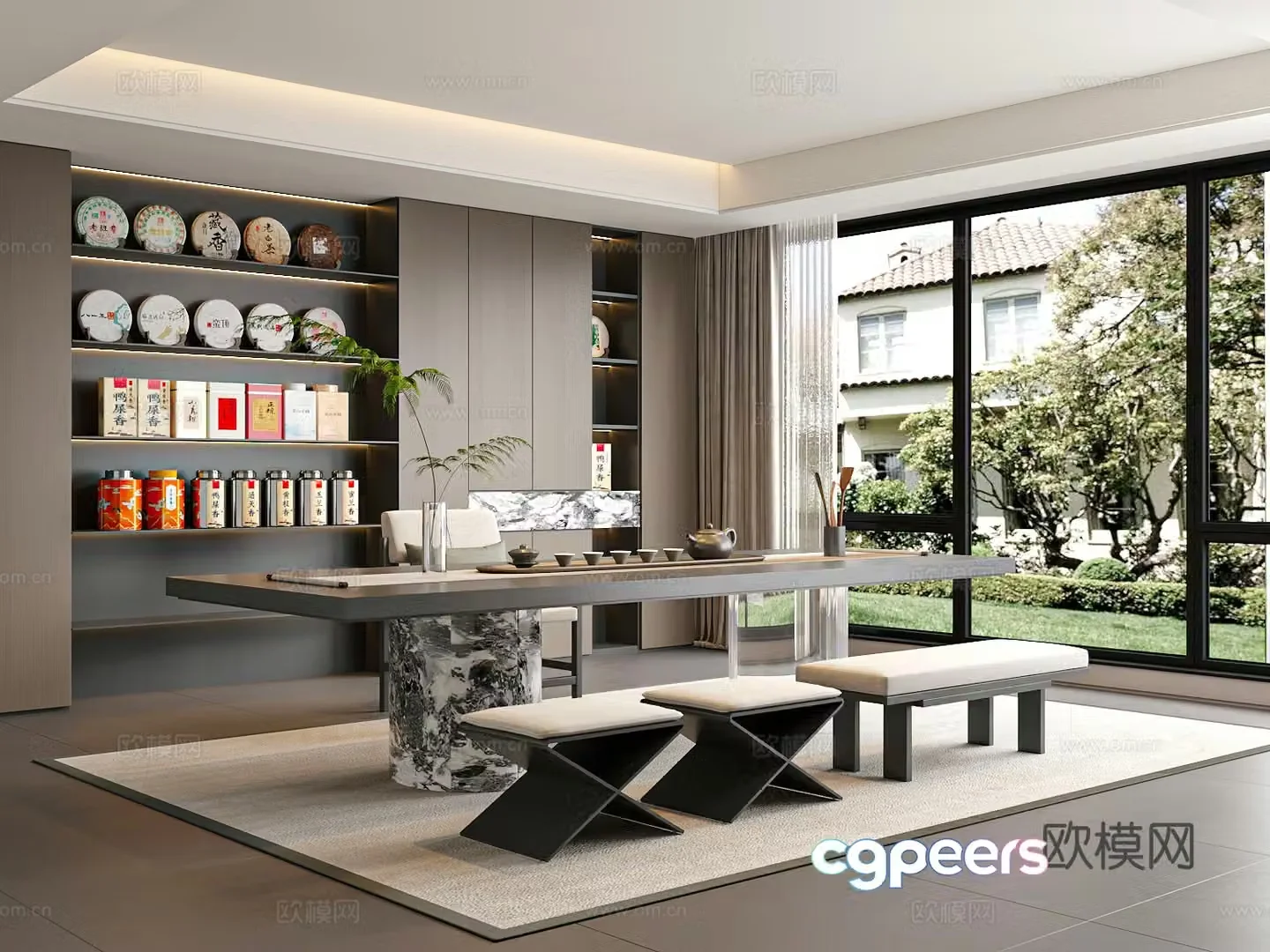 Modern Italian tea room Villa tea room Tea table and chair Tea room cabinet 3d model