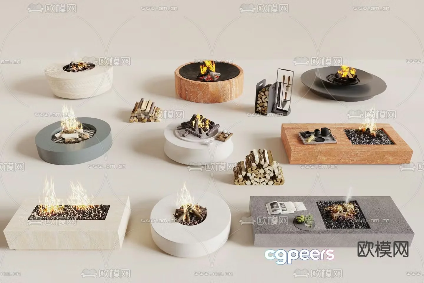 Modern fireplace bonfire stove fire pile 3d model