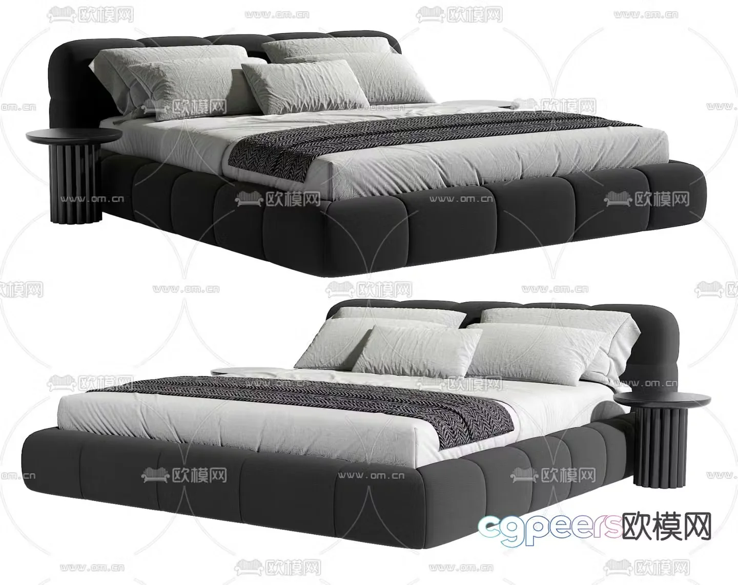 Premium gray double bed 3d model