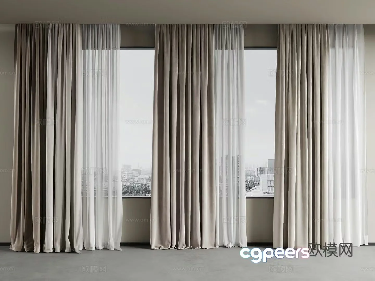 Modern fabric curtains window screens floor-standing 3D model