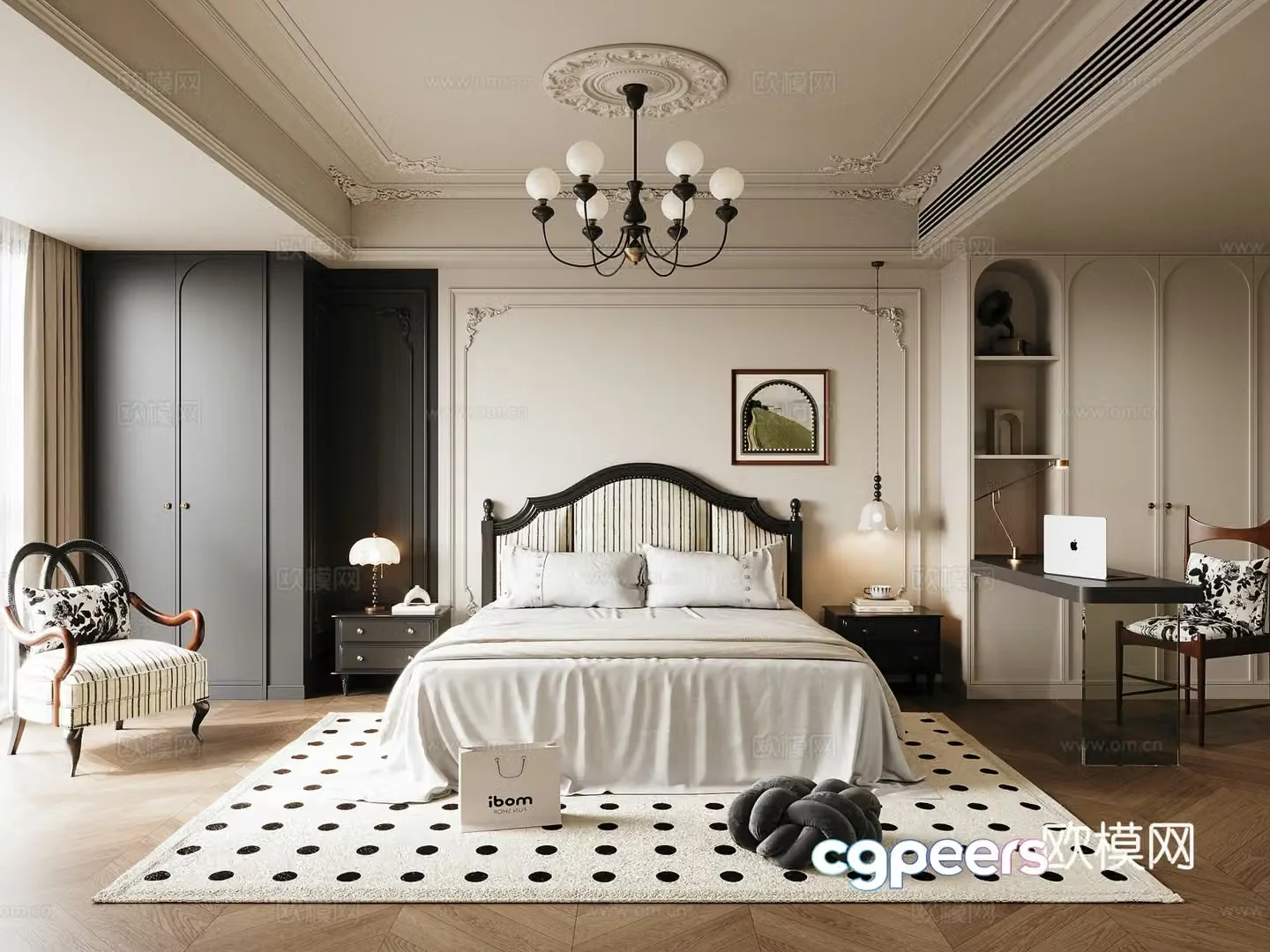 French retro bedroom master bedroom 3d model