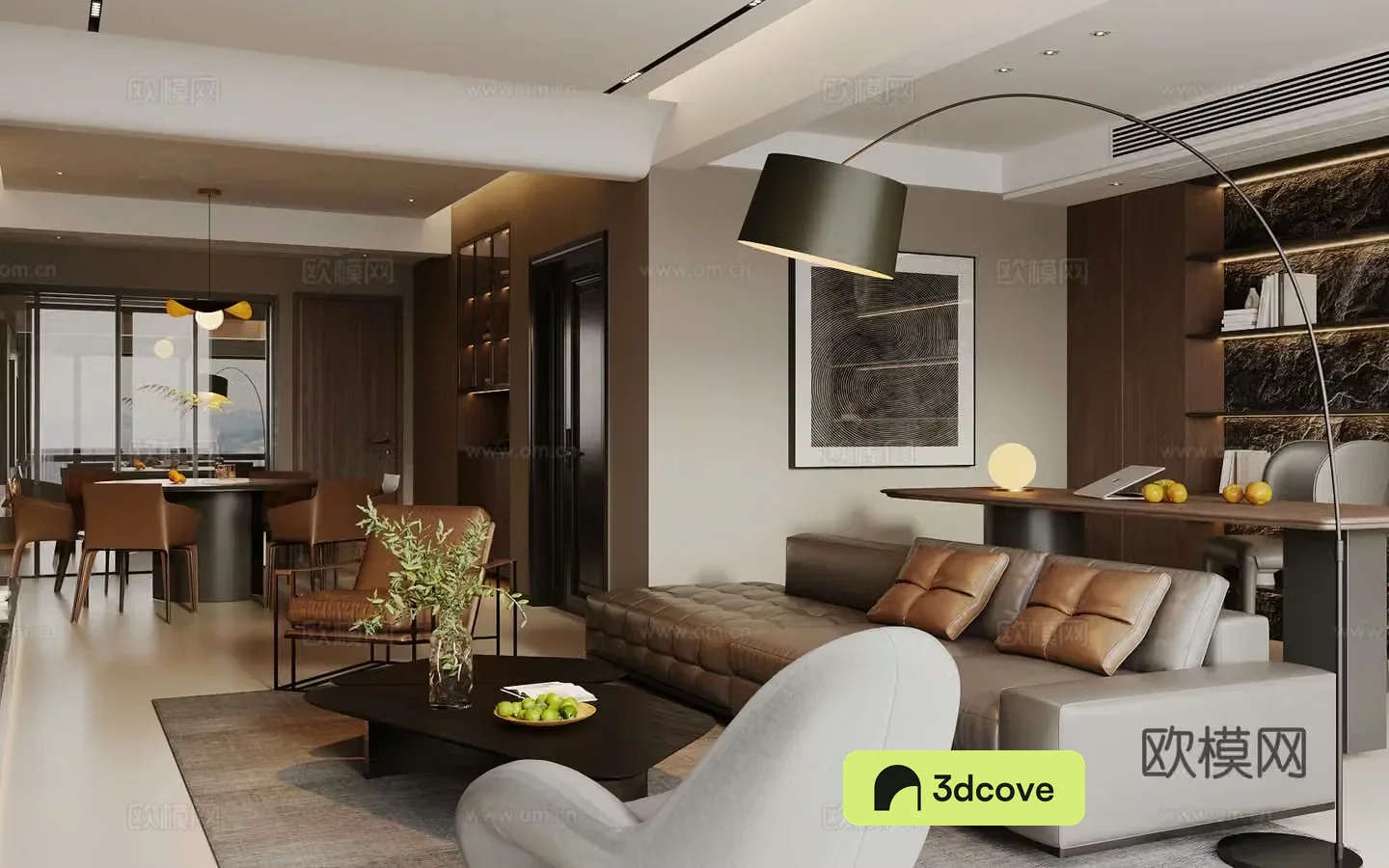 Modern living and dining room sofa coffee table Italian light luxury living and dining room large flat floor living and dining room horizontal living room