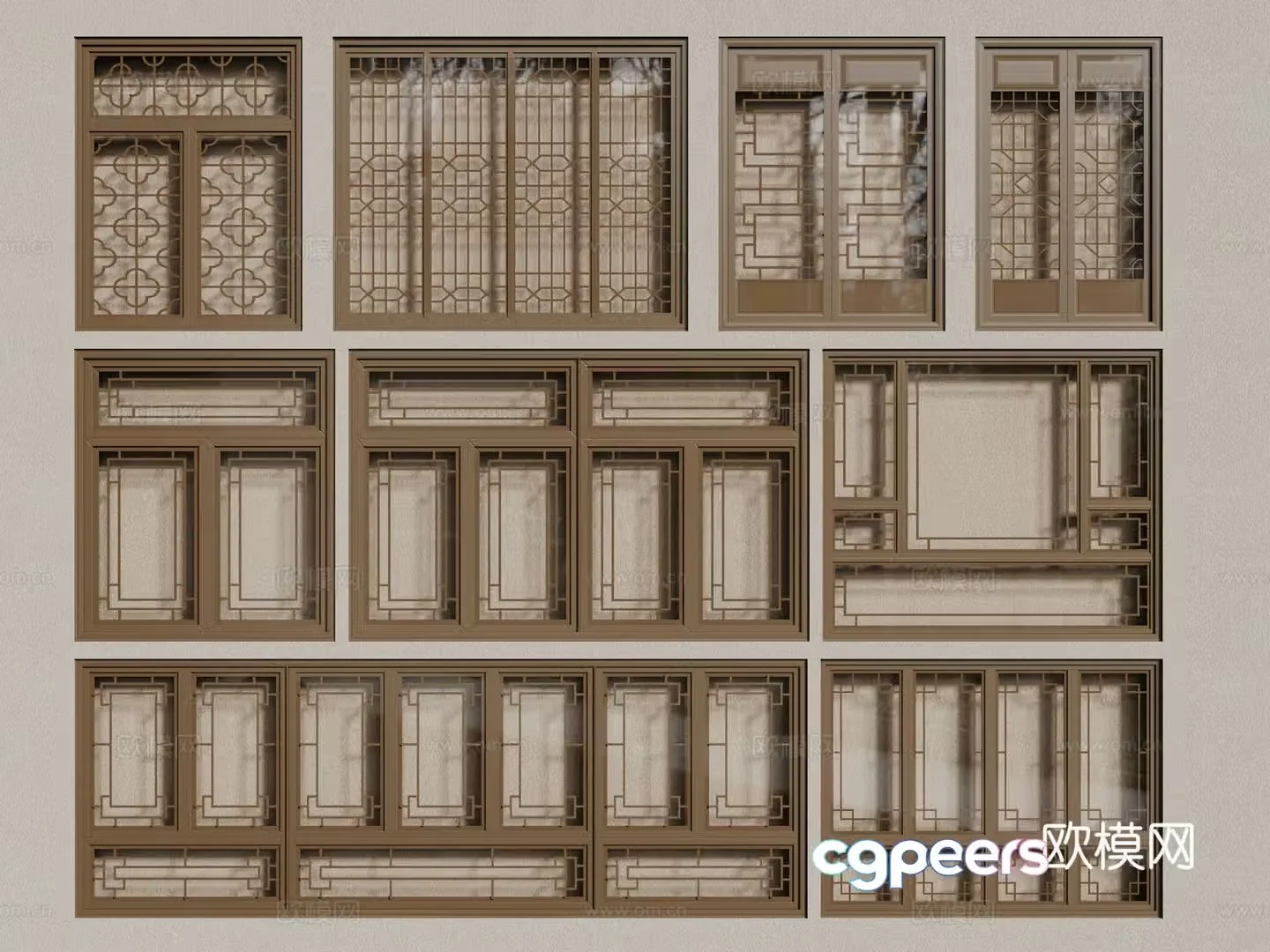 New Chinese style windows hollow windows carved windows lattice windows 3D model