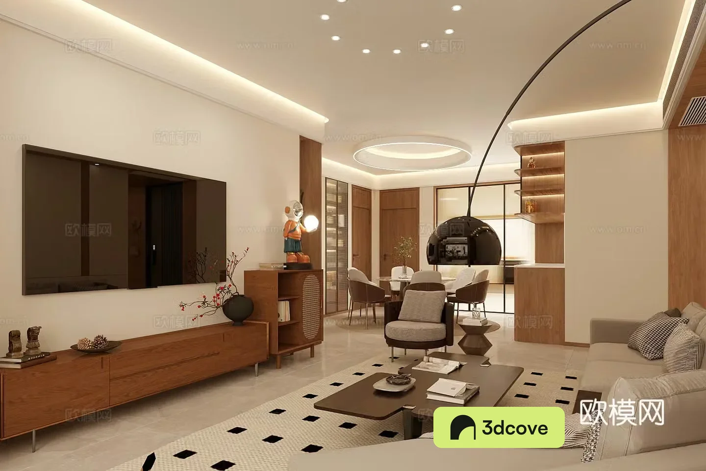 Middle style living restaurant horizontal living restaurant large flat living restaurant sofa and coffee table combination leisure chair 3D model