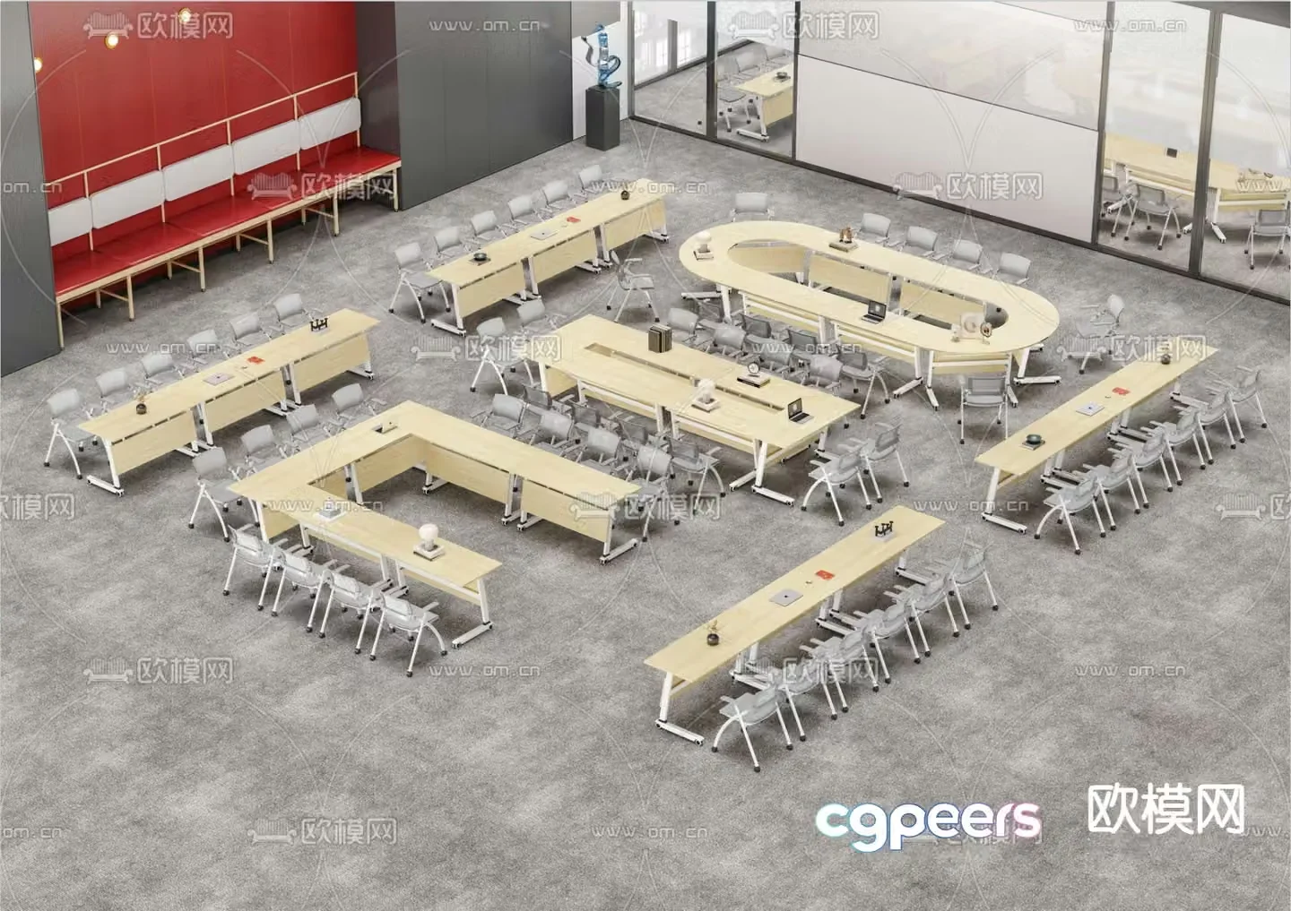 Modern conference table office desk chair training table 3d model