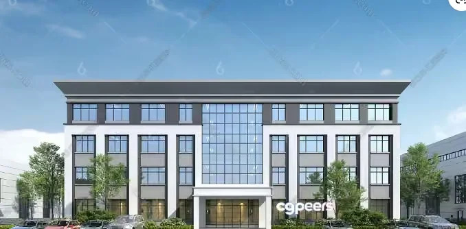 A Large White Building With Many Windows 3D Model – 1465 – VRAY Render