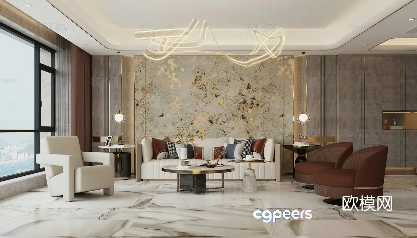 Modern light luxury living room 3d model