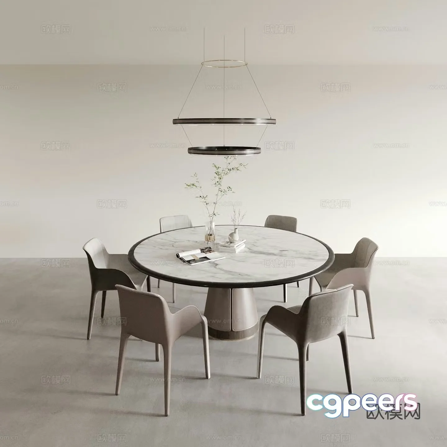 Round dining table and chairs 3d model