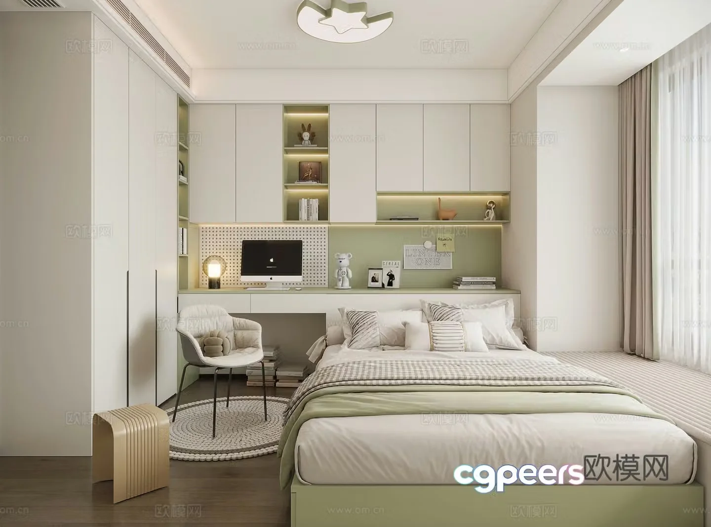 Modern cream tatami room 3d model