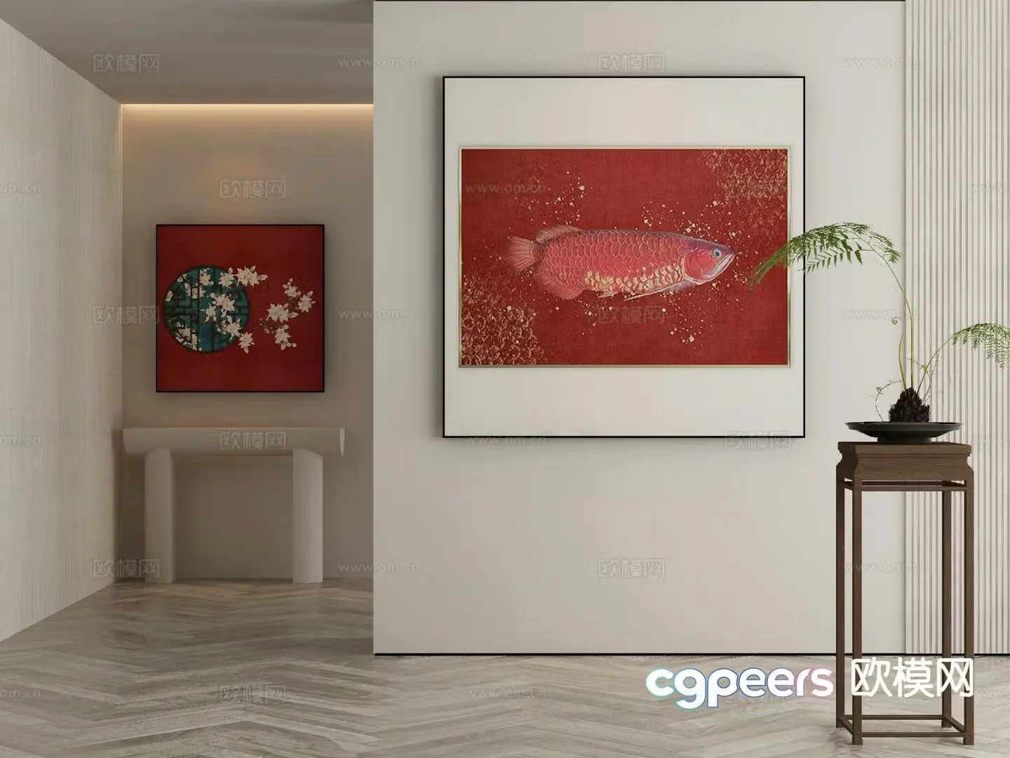 New Chinese style art painting texture painting decorative painting 3D model
