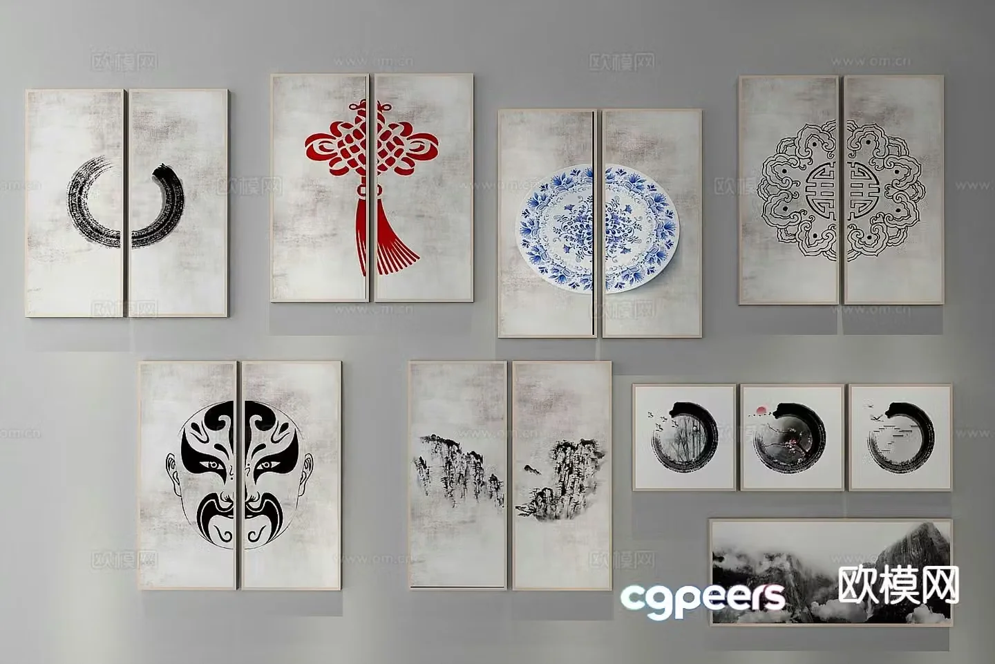 New Chinese style ink painting decorative painting 3D model