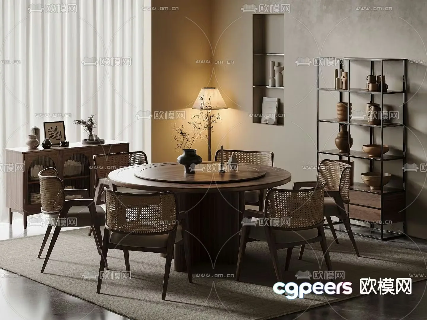 Wabi-sabi dining table and chairs round dining table 3d model
