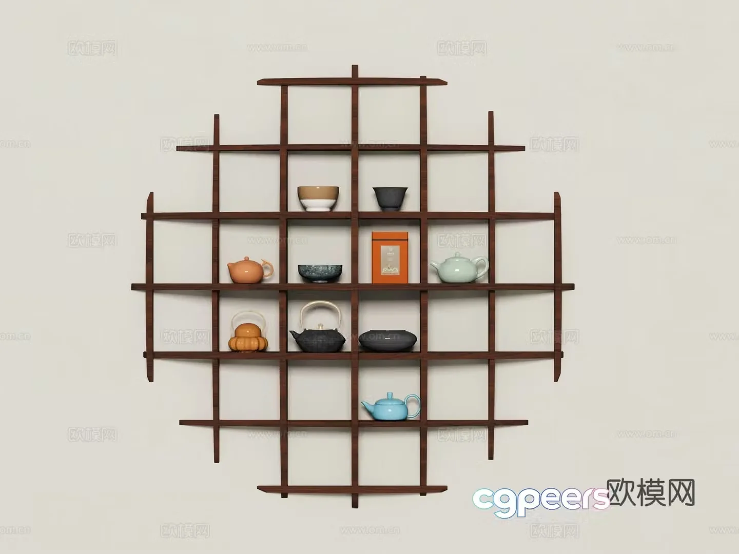 Chinese style wall tea set ornament 3D model