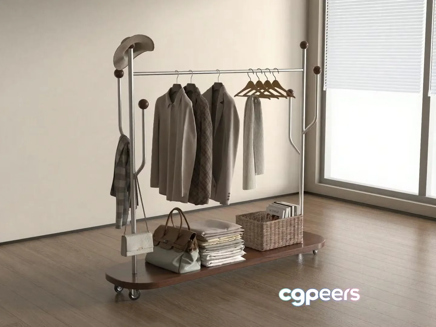 A Coat Rack With Clothes 3D Model – 4561 – VRAY Render