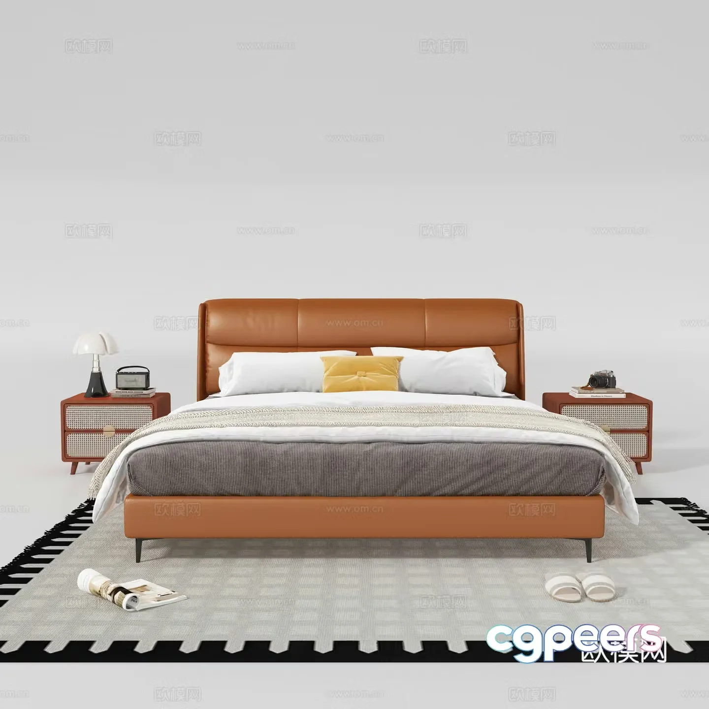 Modern double bed nightstand 3d model