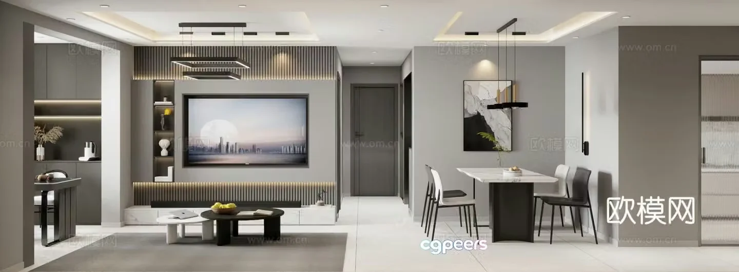 Modern minimalist living restaurant 3d model