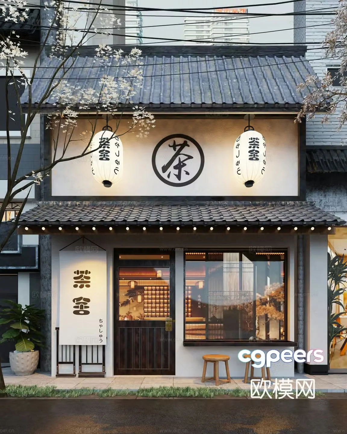 Japanese restaurant and teahouse door front desk restaurant and restaurant store door front desk coffee and teahouse milk tea shop Japanese style 3D model