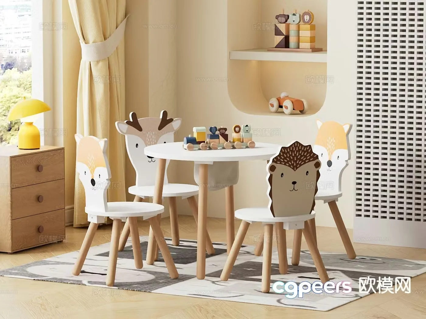 Modern children’s table and chairs play table 3d model