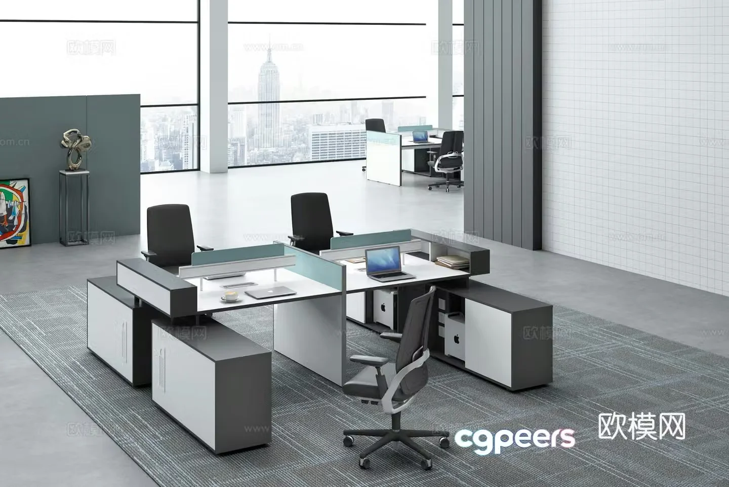 Working equipment office space office office area staff desk and chair 3d model
