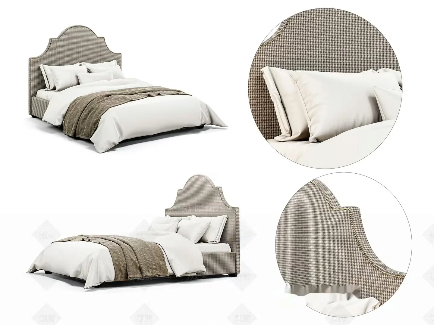 A Bed With A Gray Headboard 3D Model – 1606 – VRAY Render