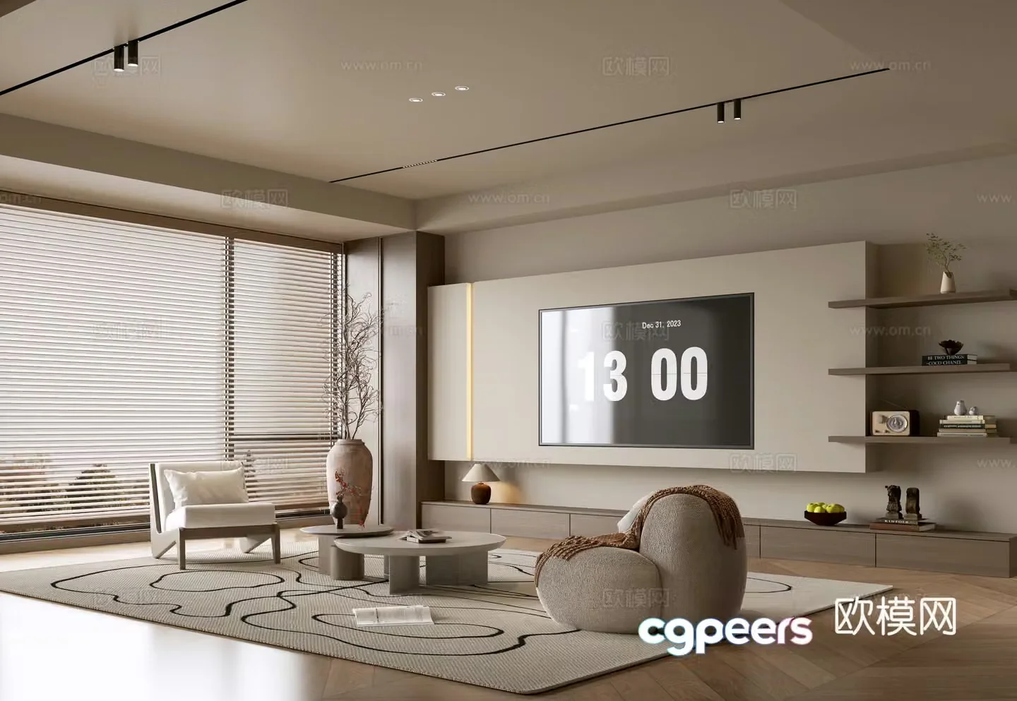The ancient TV background wall of the TV cabinet and the background wall of the modern Wasabi style living room The ancient style 3D model