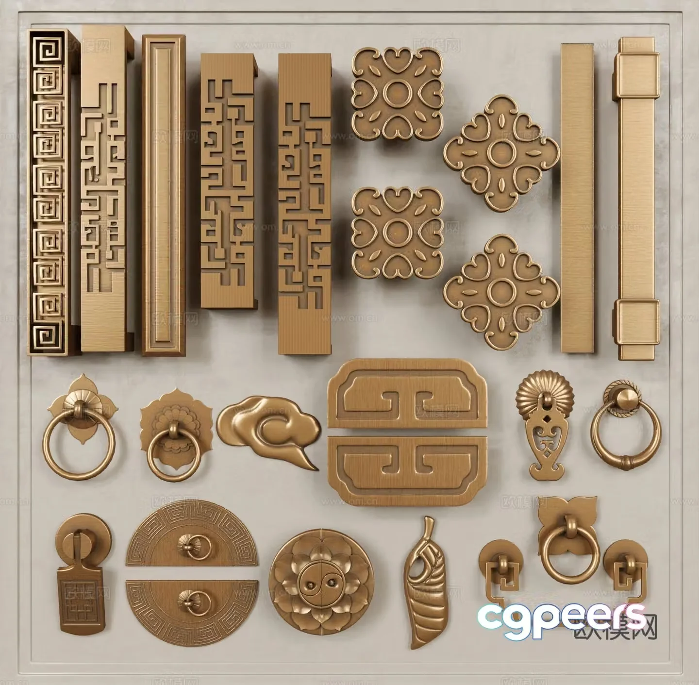 Chinese new Chinese handle door handle cabinet door handle copper handle 3D model