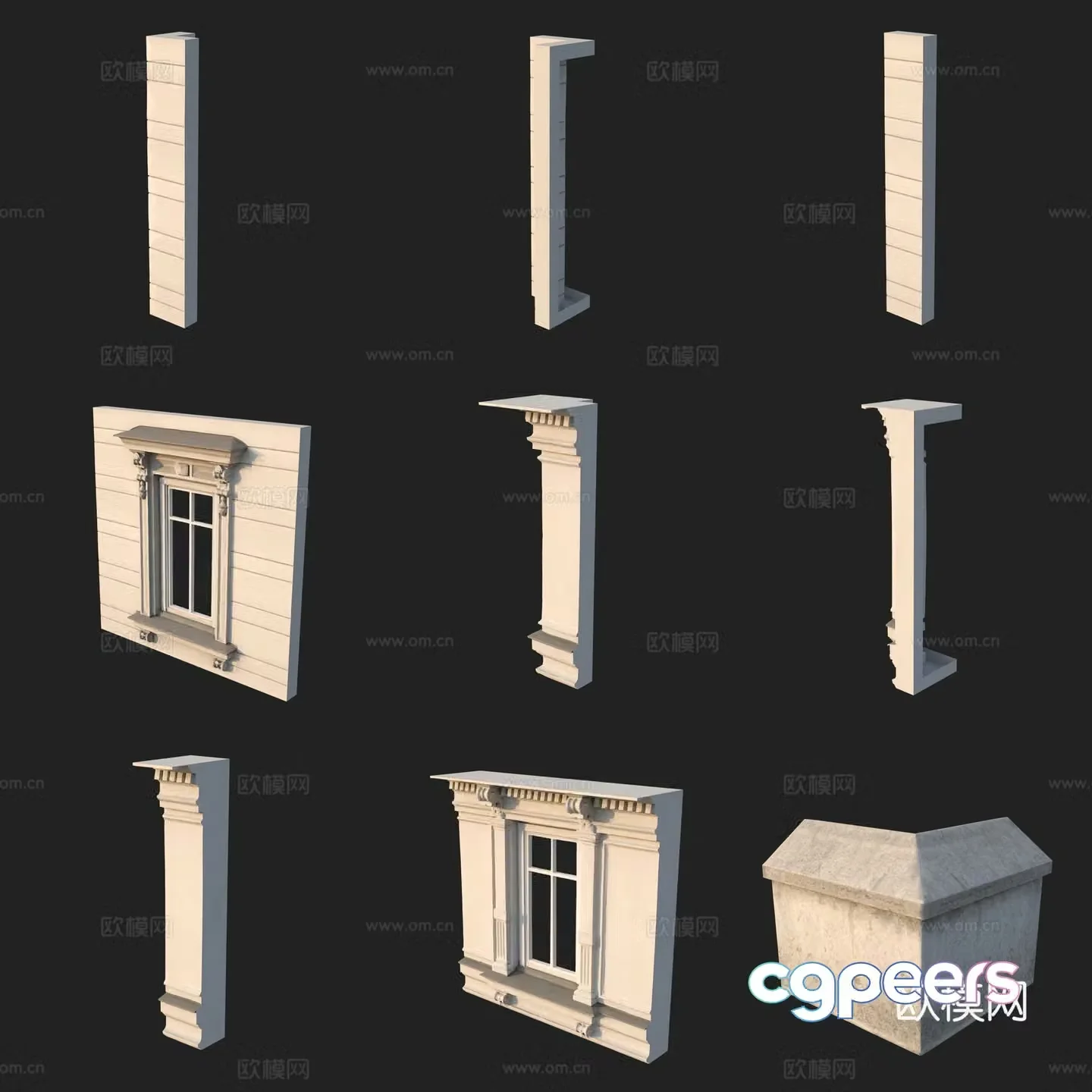 3D model of building components column doors and windows