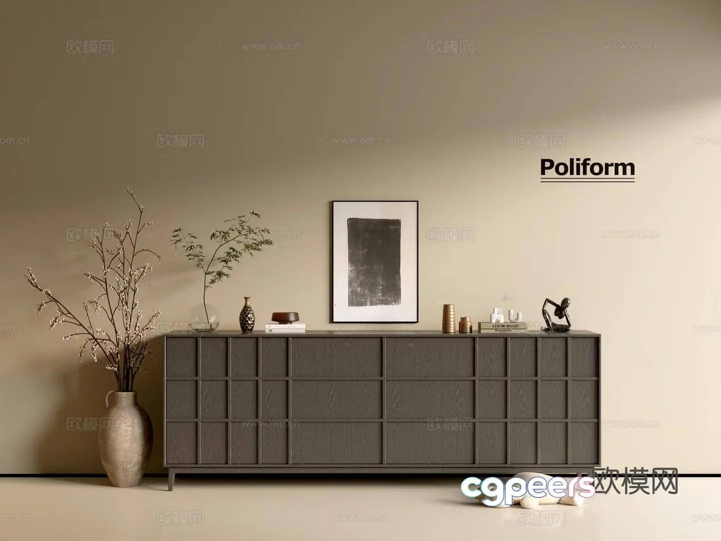 Modern black wood grain cabinet ins wind minimalist wind cabinet whole cabinet sideboard balcony cabinet 3d model