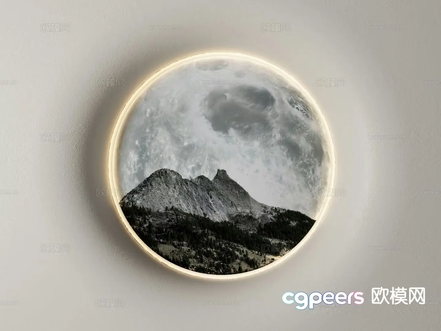 New Chinese style wall lamp landscape painting moon wall lamp moon plaster lamp 3D model