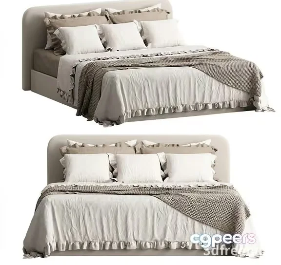 A Bed With White Sheets 3D Model – 20602 – VRAY Render