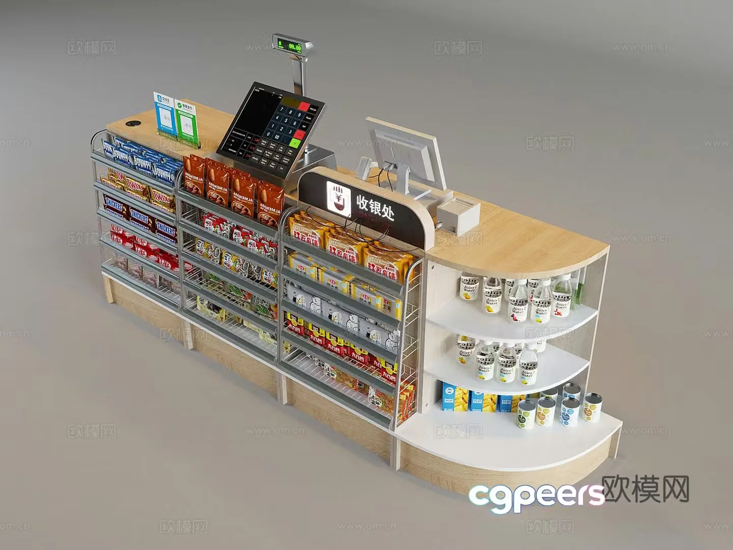 Cash register weighing table shelves Snacks and beverage shelves Exhibition container cash register system 3D model