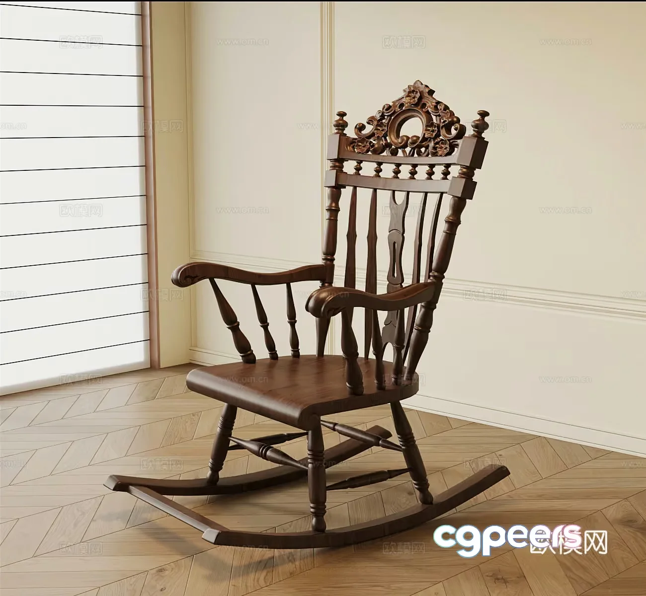 A Wooden Rocking Chair 3D Model – 12222 – VRAY Render