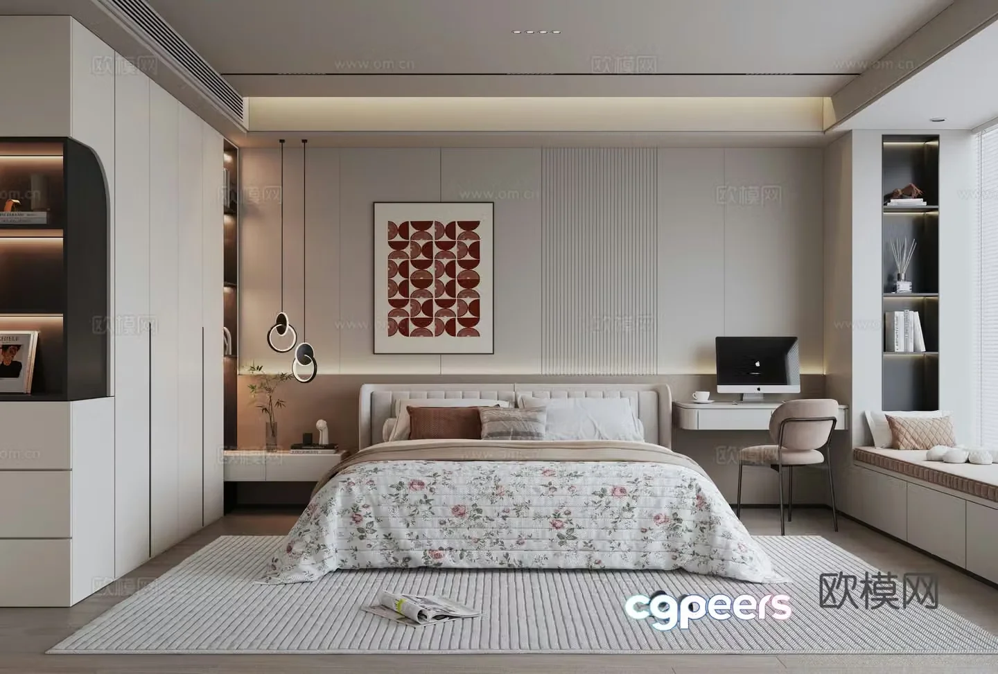 Modern minimalist home bedroom 3d model