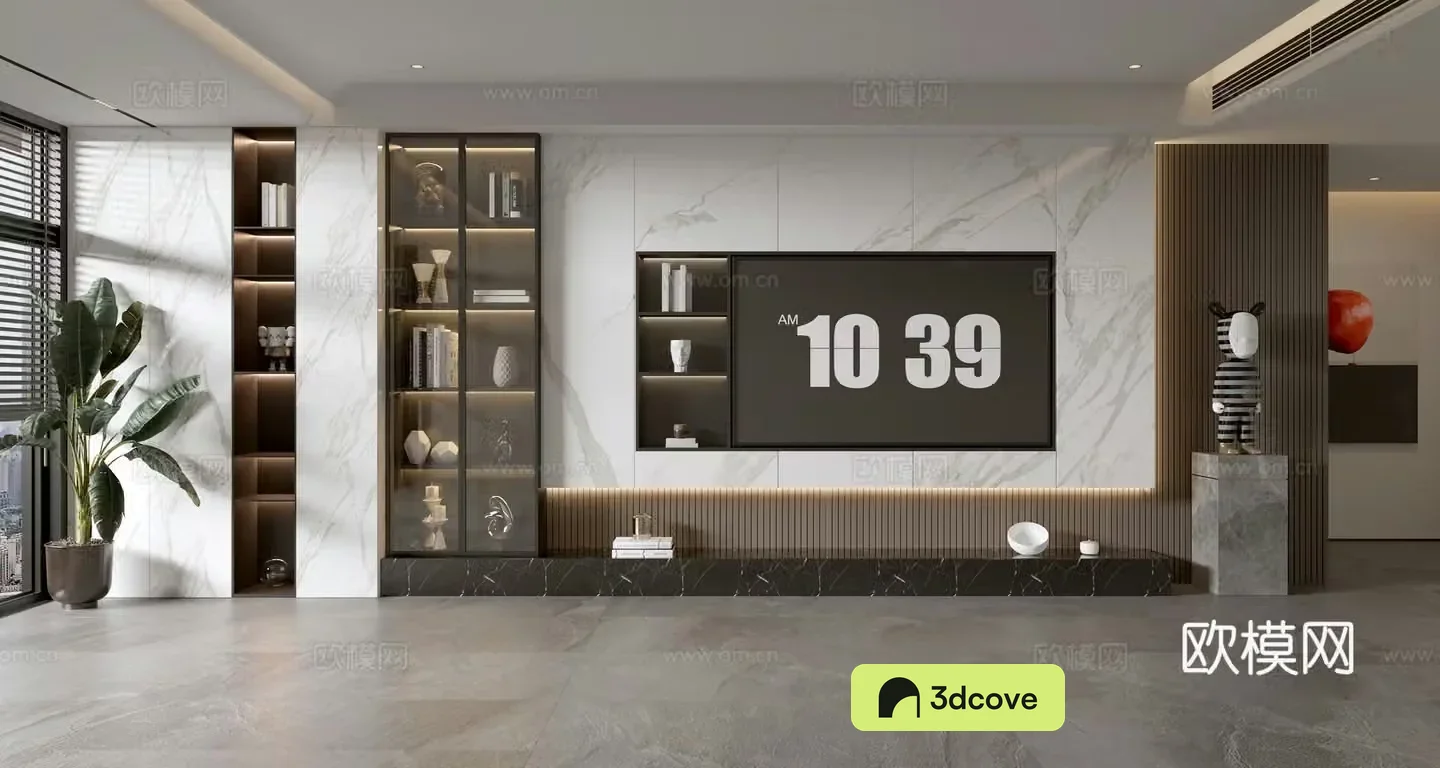 Modern simple full wall cabinet TV background wall d model
