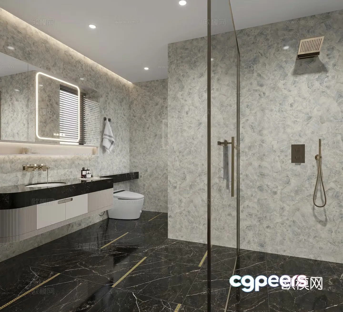 Modern light luxury bathroom dry and wet bathroom 3D model