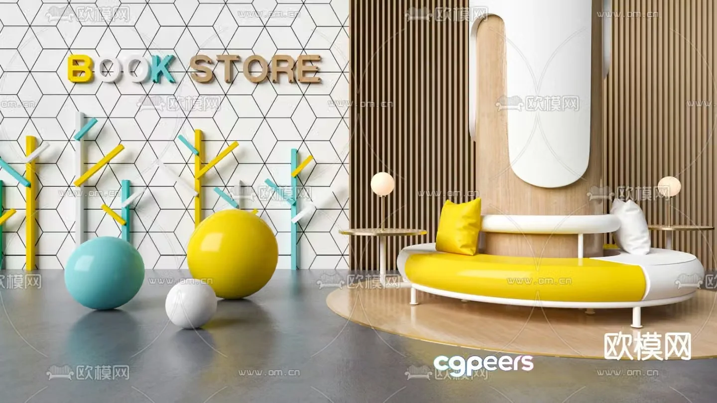 Modern children’s bookstore desks and chairs 3d model