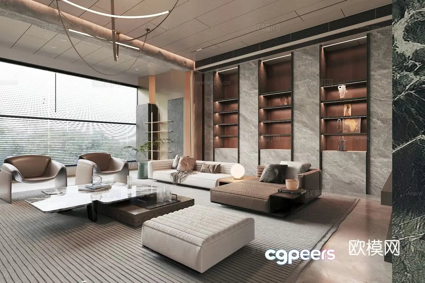 Modern living room light luxury living room Italian living room sofa coffee table combination leather multi-person sofa 3D model