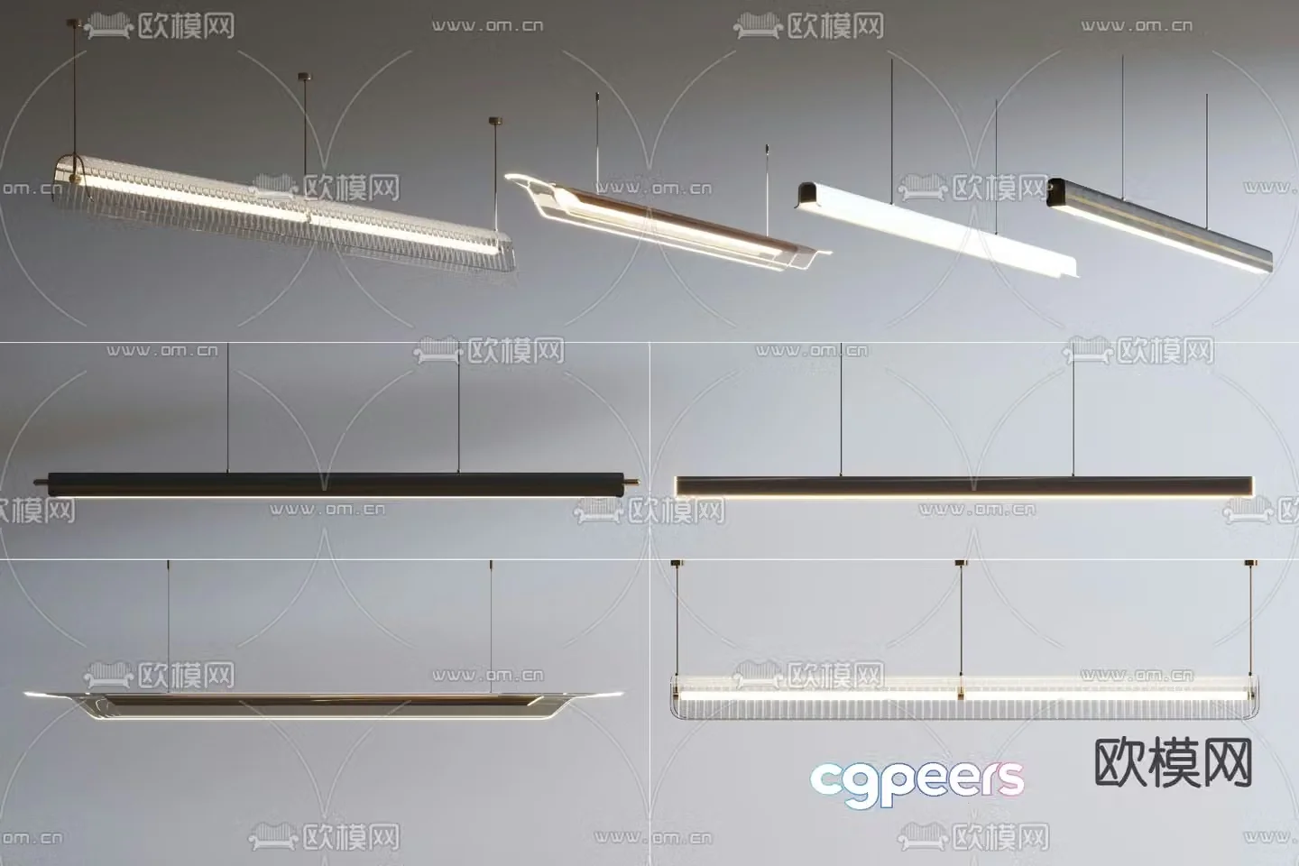 Modern long chandelier 3d model