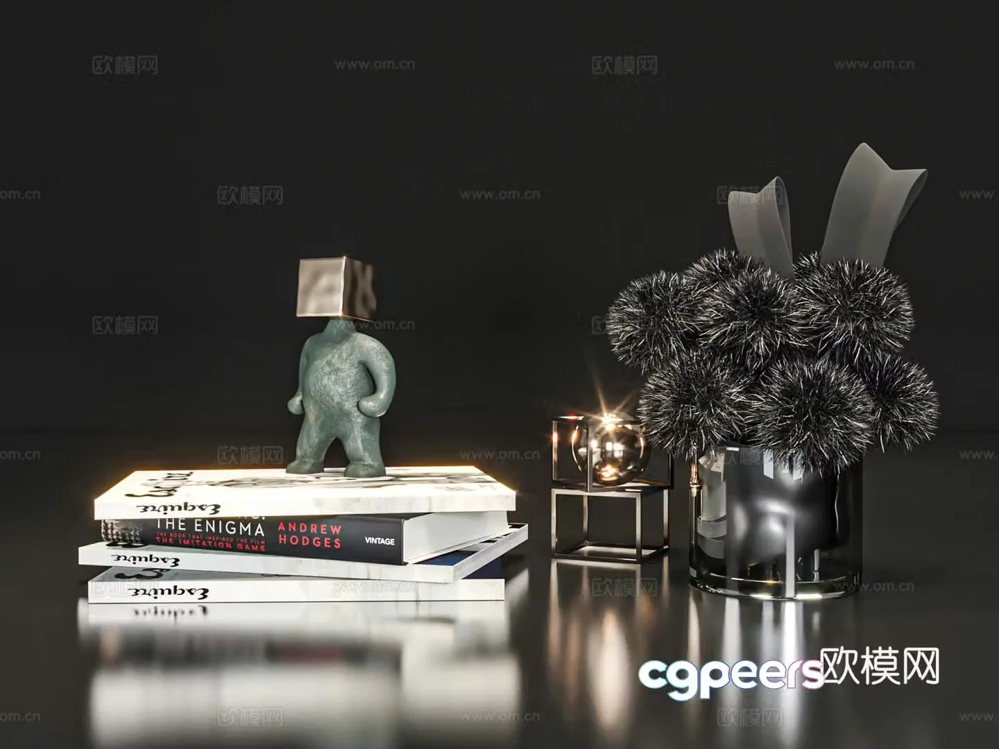 Desktop ornaments books vase 3d model