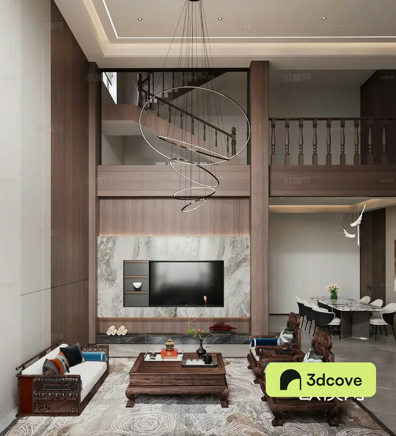 New Chinese style hollow villa living room and dining room solid wood furniture combination sofa medieval style living room