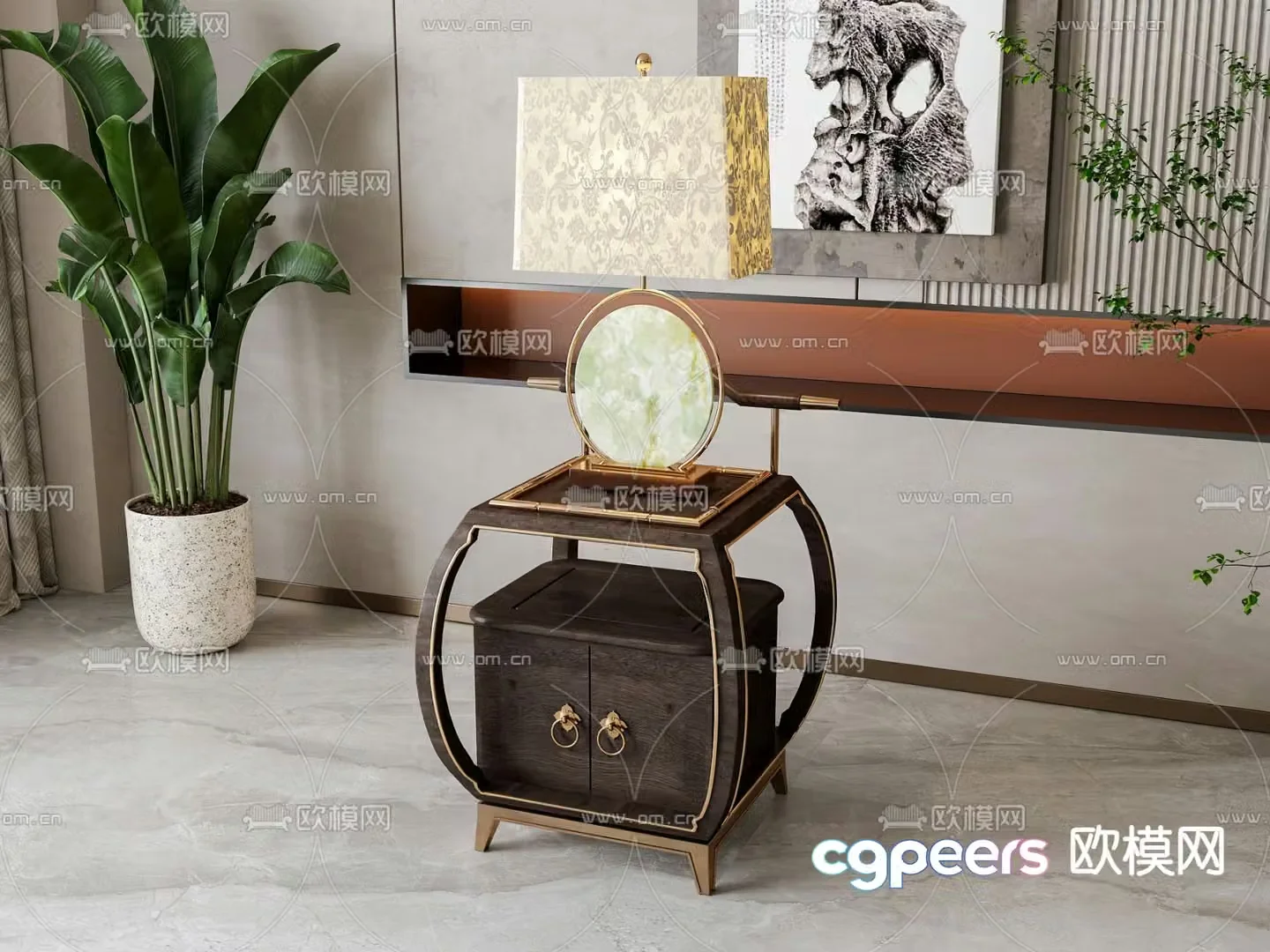 New Chinese style bedside table 3d model