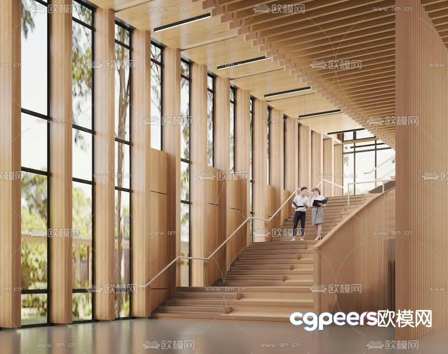 Modern library reading room 3d model