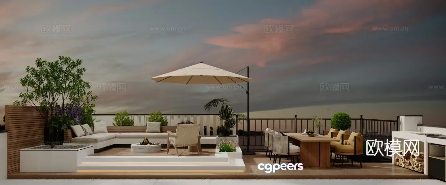 Modern garden balcony landscape 3d model