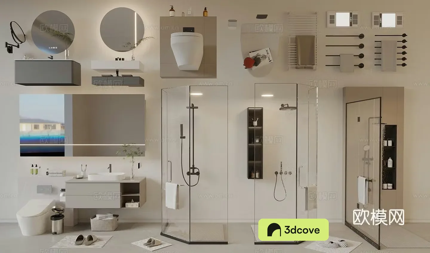 Bathroom supplies combination Shower room Bathroom cabinet Makeup mirror Toilet towel rack