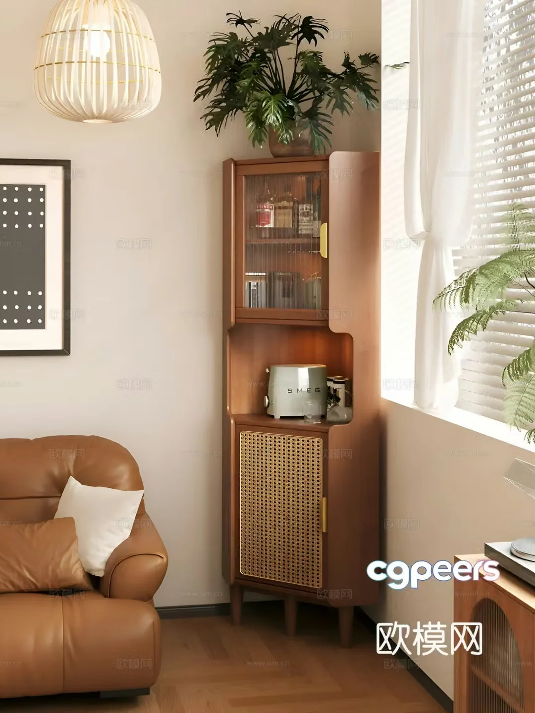 French storage rack storage cabinet triangle cabinet corner cabinet storage cabinet rattan 3D model